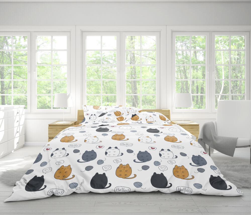 ชุดผ้าปูที่นอน 6 ฟุต 5 ชิ้น Fluffy ผ้า Cotton คอลเลคชั่น Dreamy ลาย Chubby Cat ไม่รวมผ้านวม 